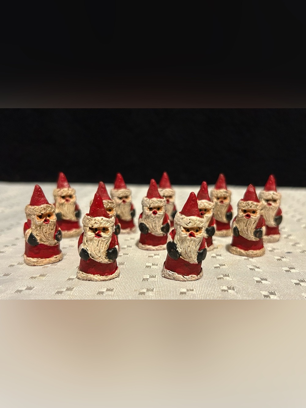 Vintage Hand Made Miniature Bearded Red Santa Set Of 12 Artist Signed 90’s